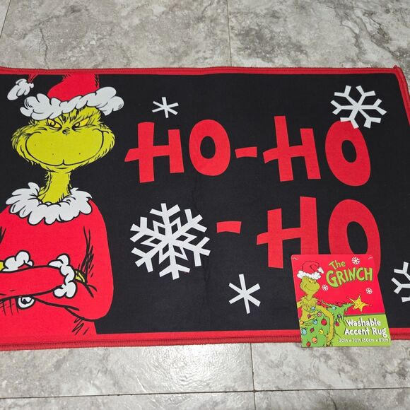 The Grinch Christmas Accent Rug HO HO HO 20 x 32 Snowflake Mat - Picture 3 of 4